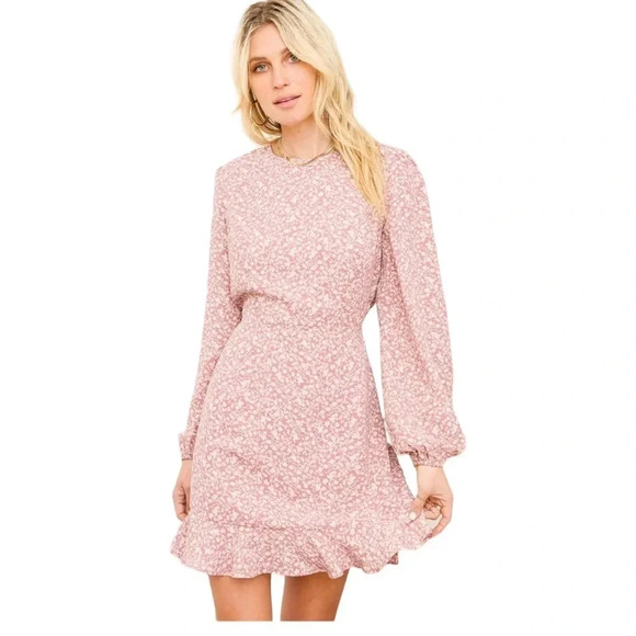 LULU’S Blooming Darlin' Mauve Floral Print Ruffled Mini Dress Small‎ | EUC - Picture 3 of 9